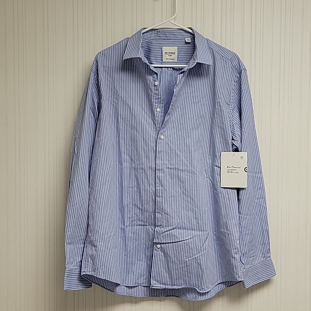 Ben Sherman long sleeve blue textured button down shirt men's sz 17 34/35 New